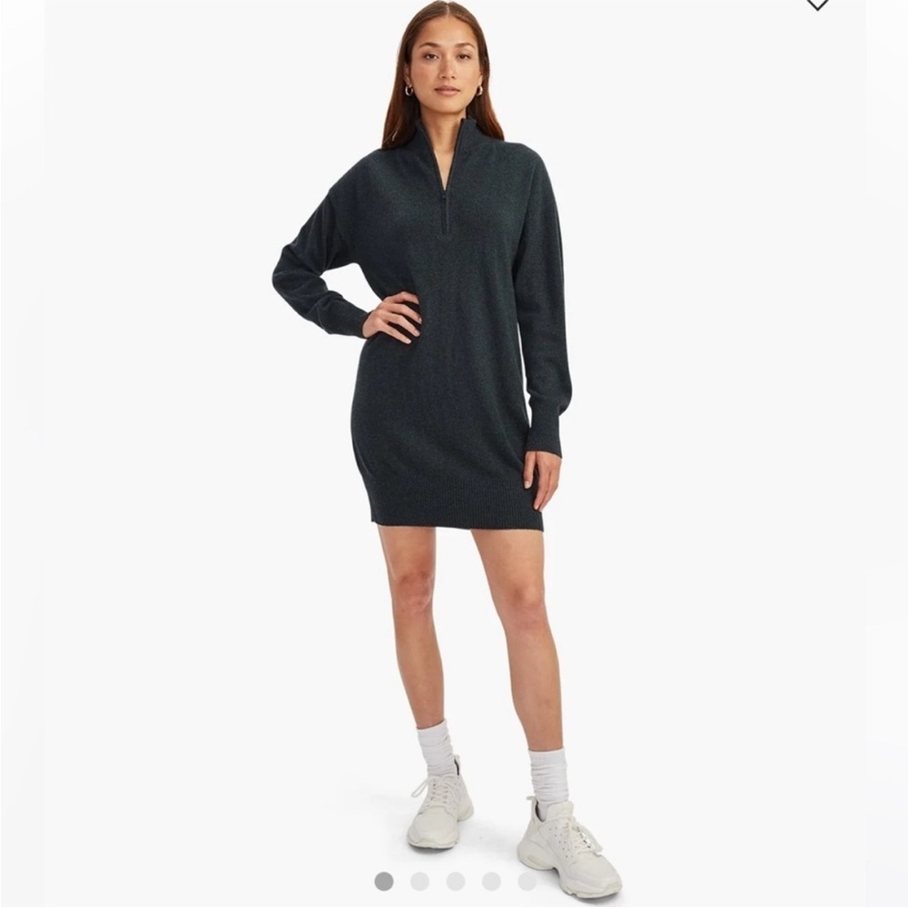Naadam Recycled Cashmere Quarter Zip Dress Forest Green Long Sleeve Sz M